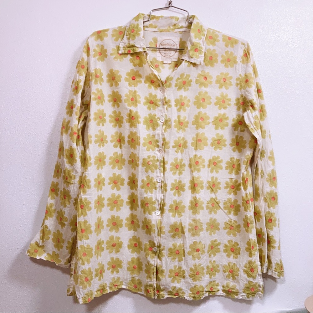 Auntie Oti 100% Cotton khadi Hand Block Floral Print Button-Up Shirt